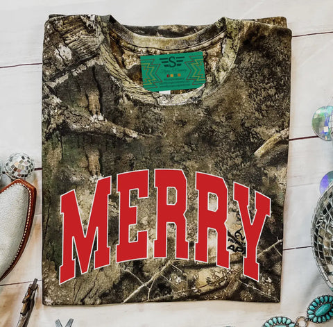 MERRY Camo Holiday Tee